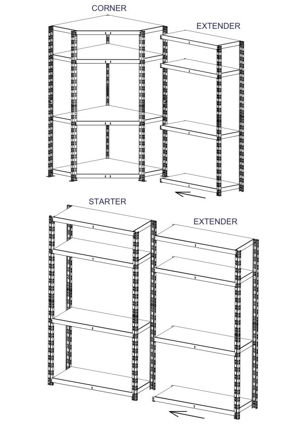 Raft tip extensie - H:1800 x L:1000 x W:400 mm, compatibil cu Raft tip coltar si Raft tip polita – H:1800mm x L:1000mm x W:400mm