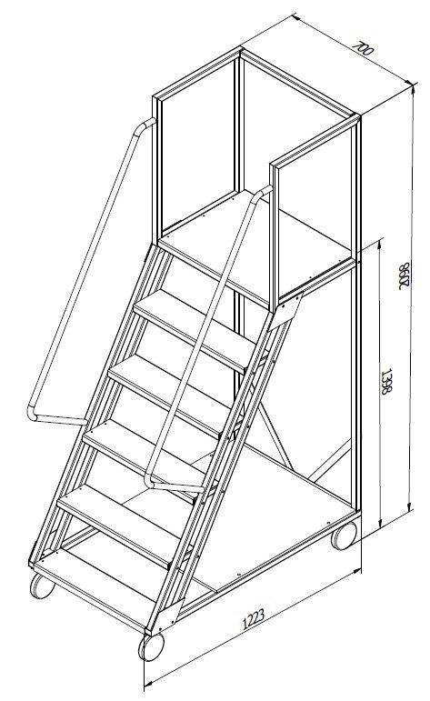Scara mobila cu platformă HK - 1398x1223x700 mm, 5+1 trepte