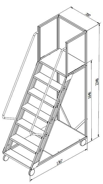 Scara mobila cu platformă HK - 1648x1367x700 mm, 6+1 trepte