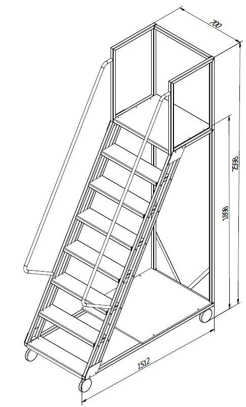 Scara mobila cu platformă HK - 1898x1512x700 mm, 7+1 trepte