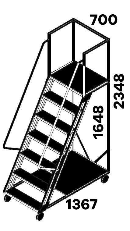 Scara mobila cu platformă HK - 1648x1367x700 mm, 6+1 trepte