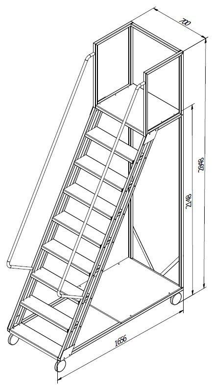 Scara mobila cu platformă HK - 2148x1656x700 mm, 8+1 trepte